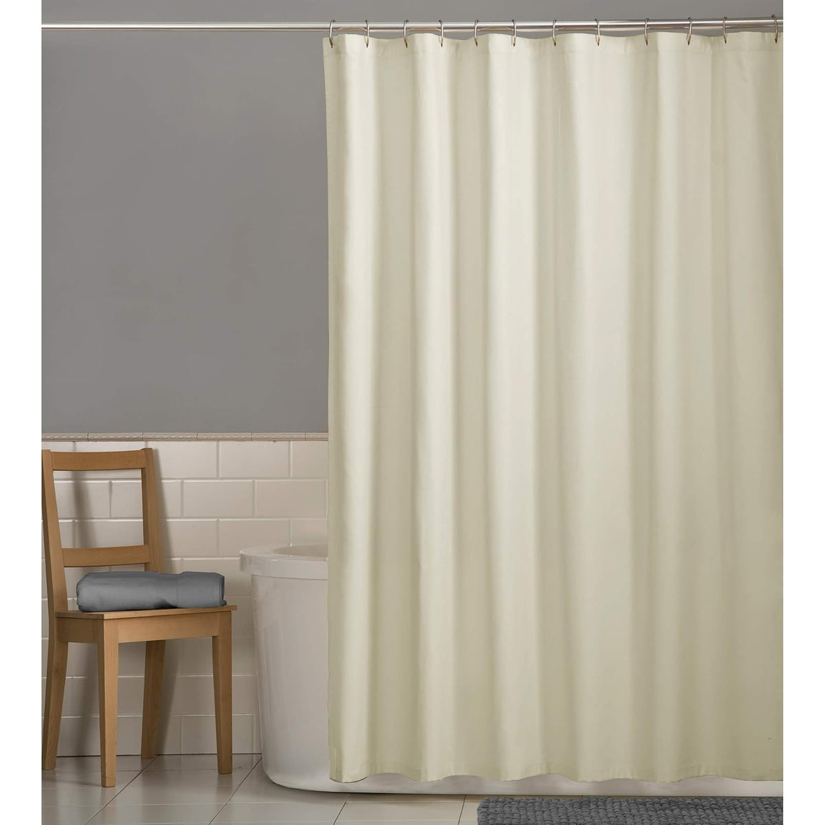Zenna Home - Cortina de ducha de tela, repelente al agua, forro de tela de microfibra suave para duchas y bañeras, tela lavable con dobladillo pesado, 70 x 72 pulgadas, hueso
