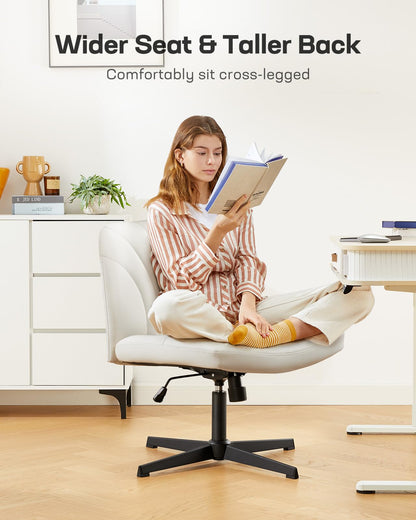 Marsail - Silla de Oficina con Patas Cruzadas: Silla de computadora de Piel sintética, Amplia sin Brazos, Silla giratoria de Altura Ajustable para Maquillaje, Espacio pequeño, habitación de Cama