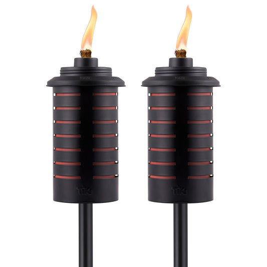 TIKI Brand 1120130 - Linterna TIKI de 65 pulgadas, iluminación decorativa al aire última intervensión para césped, patio, patio trasero, metal negro y naranja, paquete de 2, 1120130