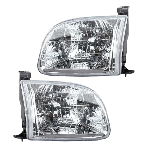 TRQ - Juego de 2 piezas de faros delanteros cromados para conductor y lado del pasajero compatible con Toyota Tundra 2000-2004 TO2502129 TO2503129 811100C010 811500C010