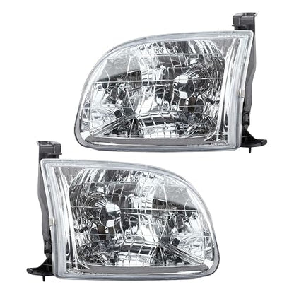 TRQ - Juego de 2 piezas de faros delanteros cromados para conductor y lado del pasajero compatible con Toyota Tundra 2000-2004 TO2502129 TO2503129 811100C010 811500C010