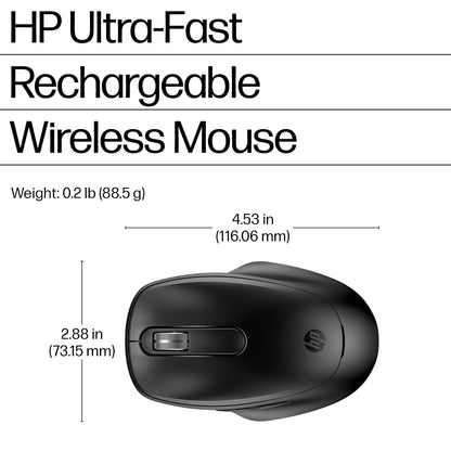 HP Mouse inalámbrico Recargable ultrarrápido 510, Rueda de Desplazamiento 2D, sin batería, 3 Minutos de Carga, diseño ambidiestro (9C2F6AA)