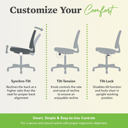 HON Volt - Silla de computadora sin Brazos para computadora de Oficina reclinable ergonómica, Asiento Trasero de Piel Softhread, Silla de computadora giratoria para computadoras, Trabajo, Color Negro