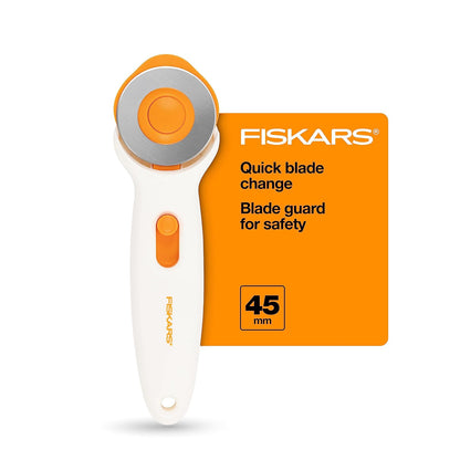 Fiskars - Cortador giratorio de 45 mm para tela, cortador de tela de acero premium que corta a través de múltiples capas, diestros y zurdos, fácil y seguro cambio de cuchillas, artes y manualidades,