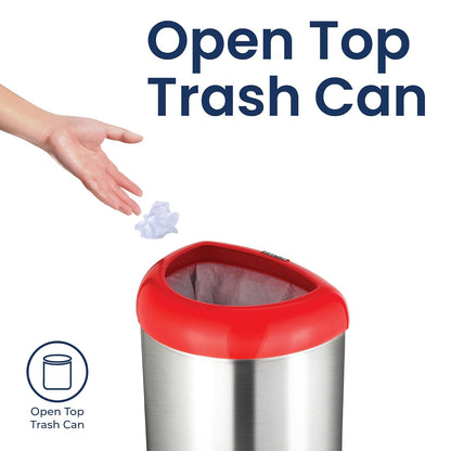Ninestars OTT-50-19RD Stainless Steel Open Top Trash Can, 13.2 Gallons/50 Ltrs, Red
