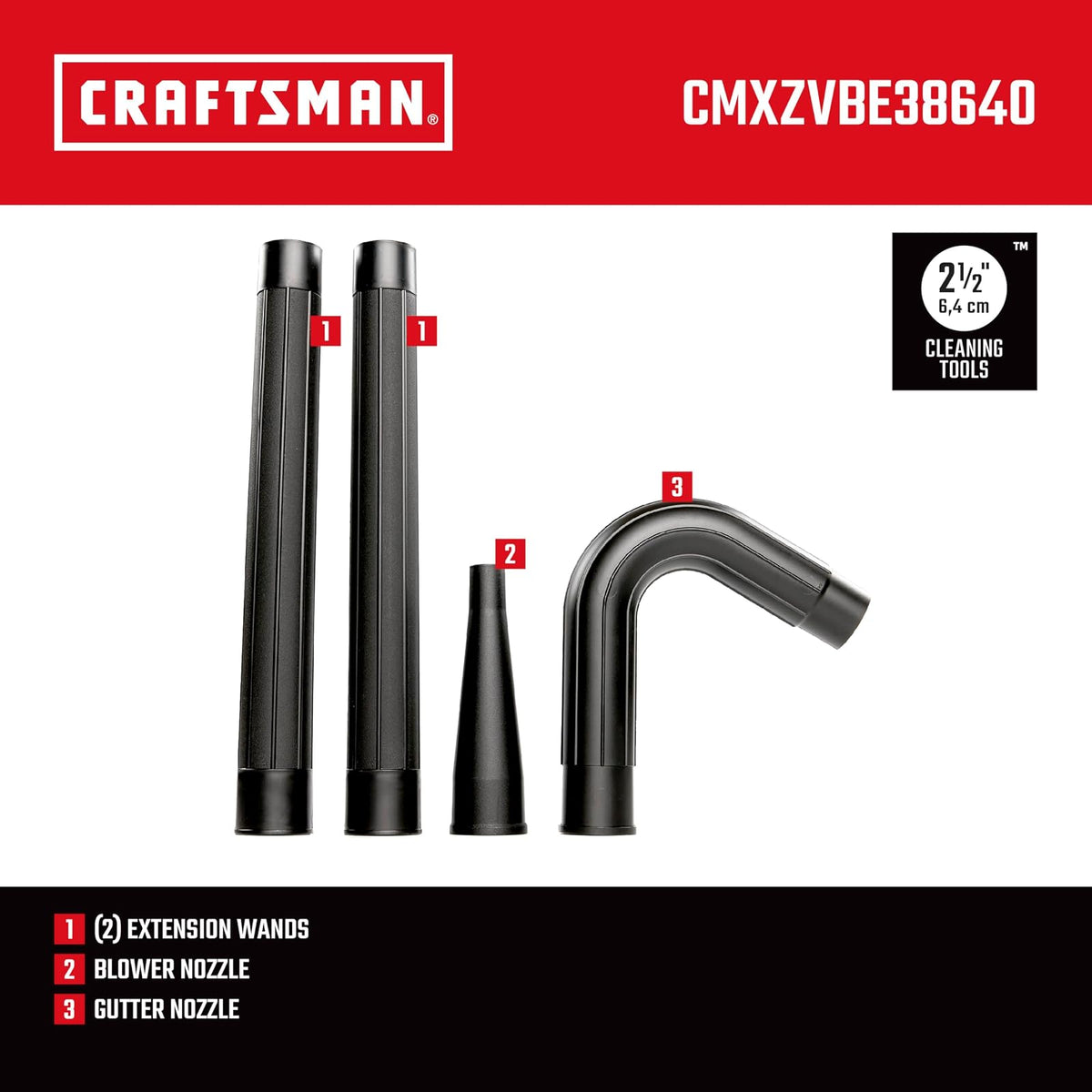 Craftsman CMXZVBE38640 2-1/2 Pulgadas. Kit de Accesorio para aspiradora de Limpieza de canalones, Apto para aspiradora de Grado Industrial para Limpiar o soplar residuos de canalones, se Adapta a