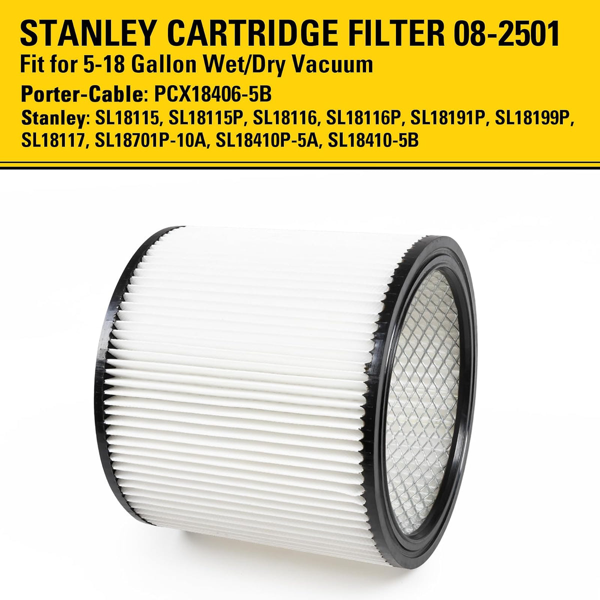 Stanley 08-2501 Filtro de Cartucho para Aspiradoras Húmedas/Secas 5-18 Galones