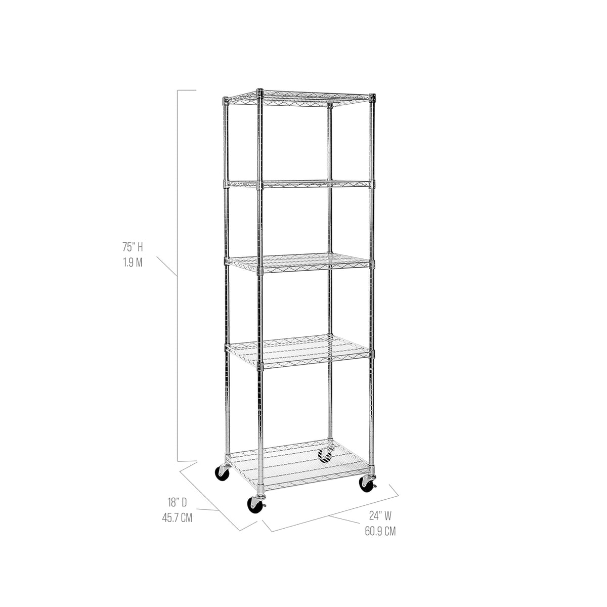 Seville Classics UltraDurable Heavy Duty NSF Solid Steel Wire Rack Storage Unit, Organizer for Garage, Warehouse, Office, Restaurant, Classroom, Kitchen, Steel, 5-Tier Shelving, 24" W x 18" D