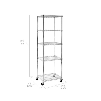 Seville Classics UltraDurable Heavy Duty NSF Solid Steel Wire Rack Storage Unit, Organizer for Garage, Warehouse, Office, Restaurant, Classroom, Kitchen, Steel, 5-Tier Shelving, 24" W x 18" D