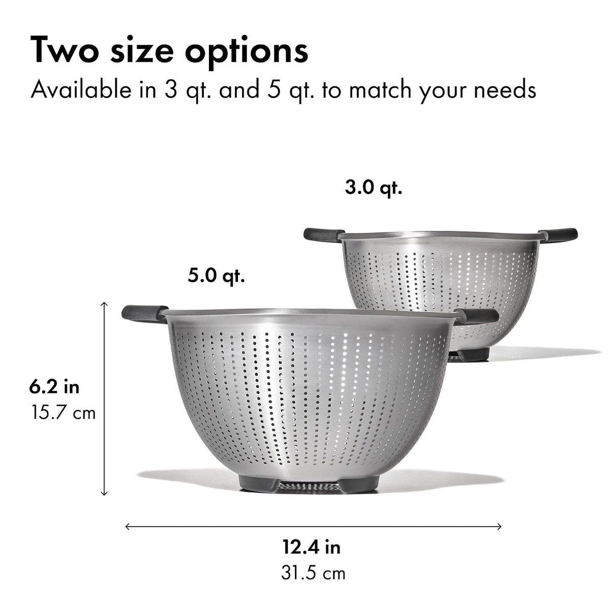 OXO Good Grips - Colador de acero inoxidable de 5 cuartos de galón/4,7 L | OXO Good Grips Colador - Capacidad de 5 cuartos de galón, acero inoxidable