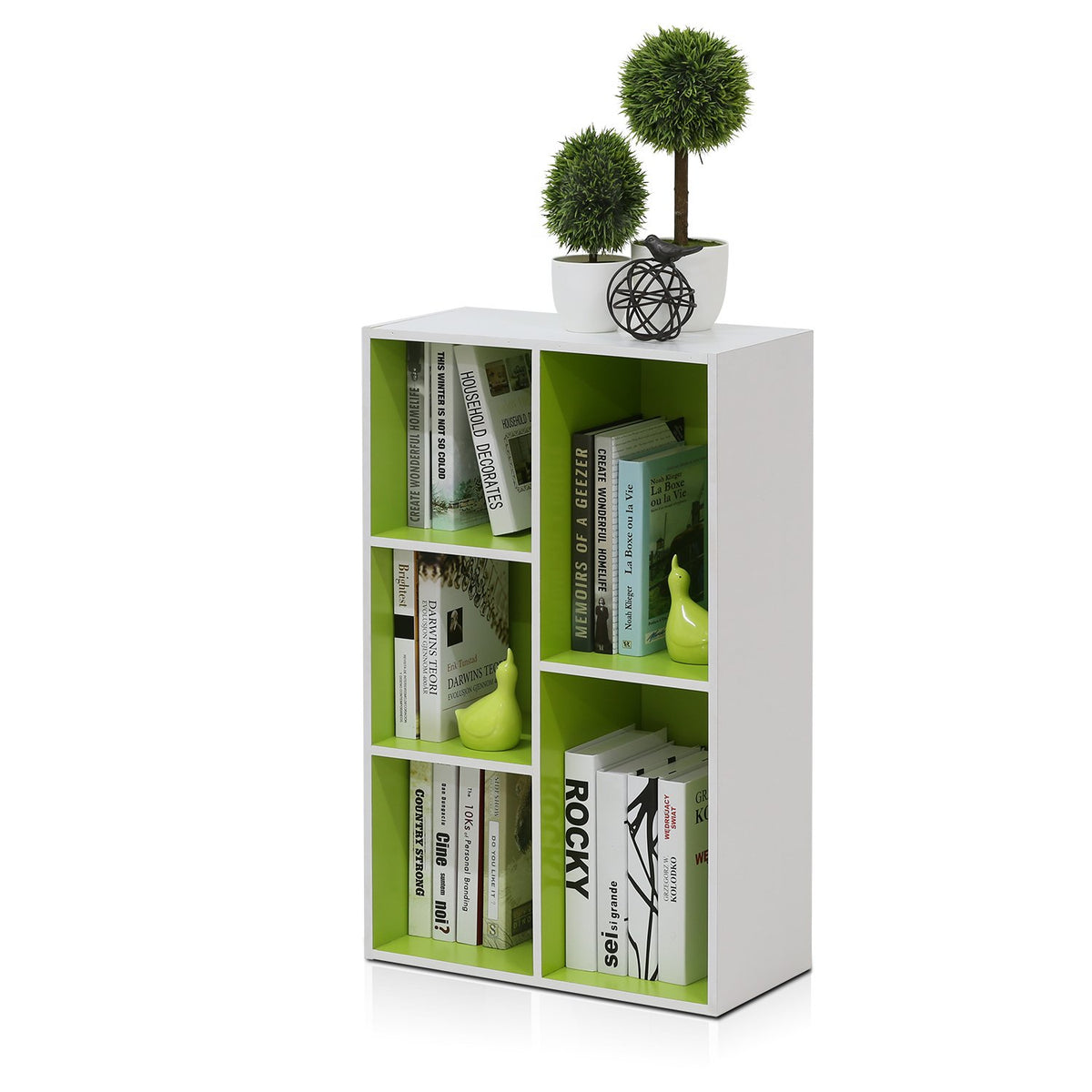 Furinno Estante Organizador Reversible de Cubos, Placa de Partículas, Blanco - Blanco verde - 5-Cube