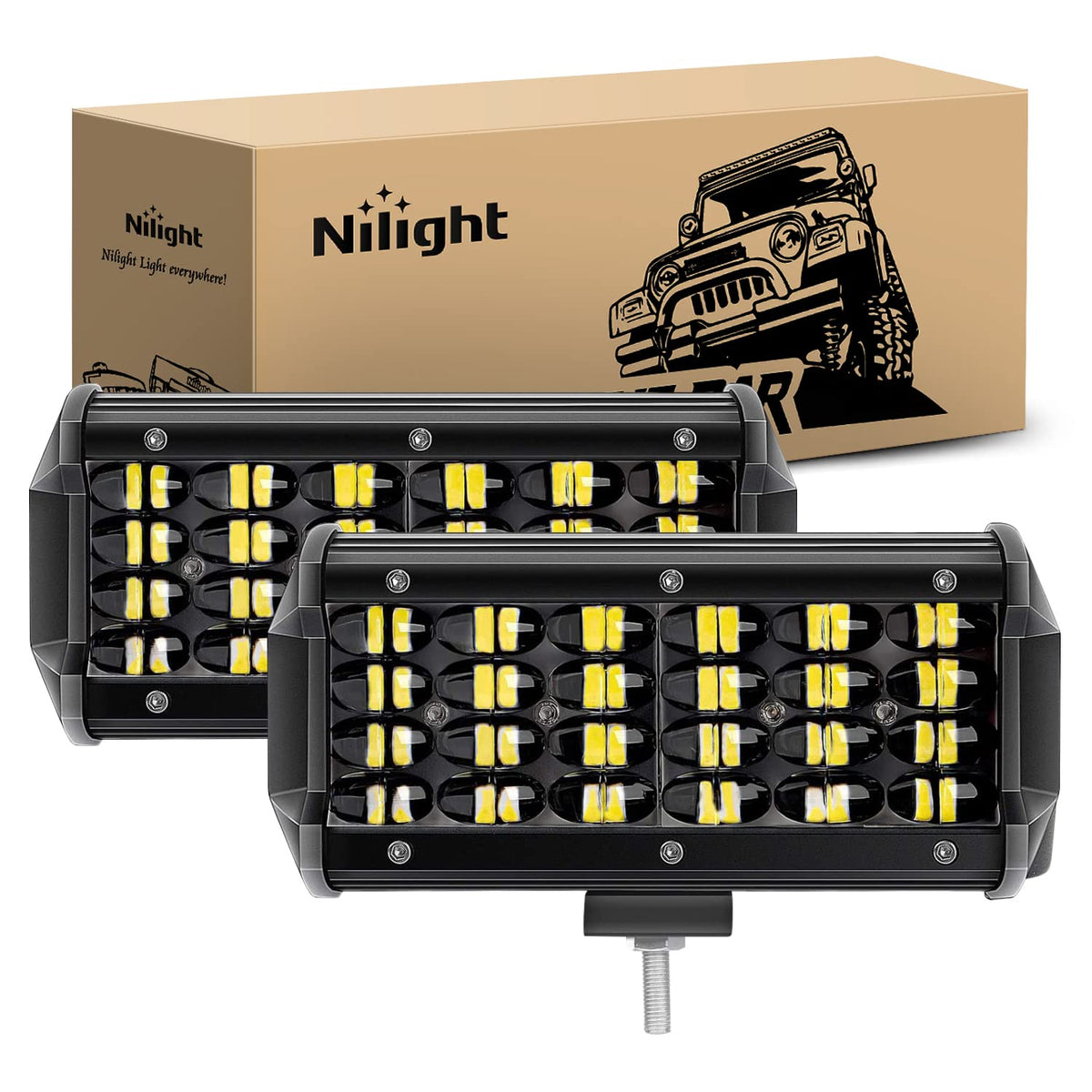 Nilight 18024C-A 50.80 cm 420w Combo de focos de inundación de Triple Fila 42000 LM lancha, conducción, LED Fuera de Carretera para Camiones, 2PCS 6.5Inch Quad Row Lights