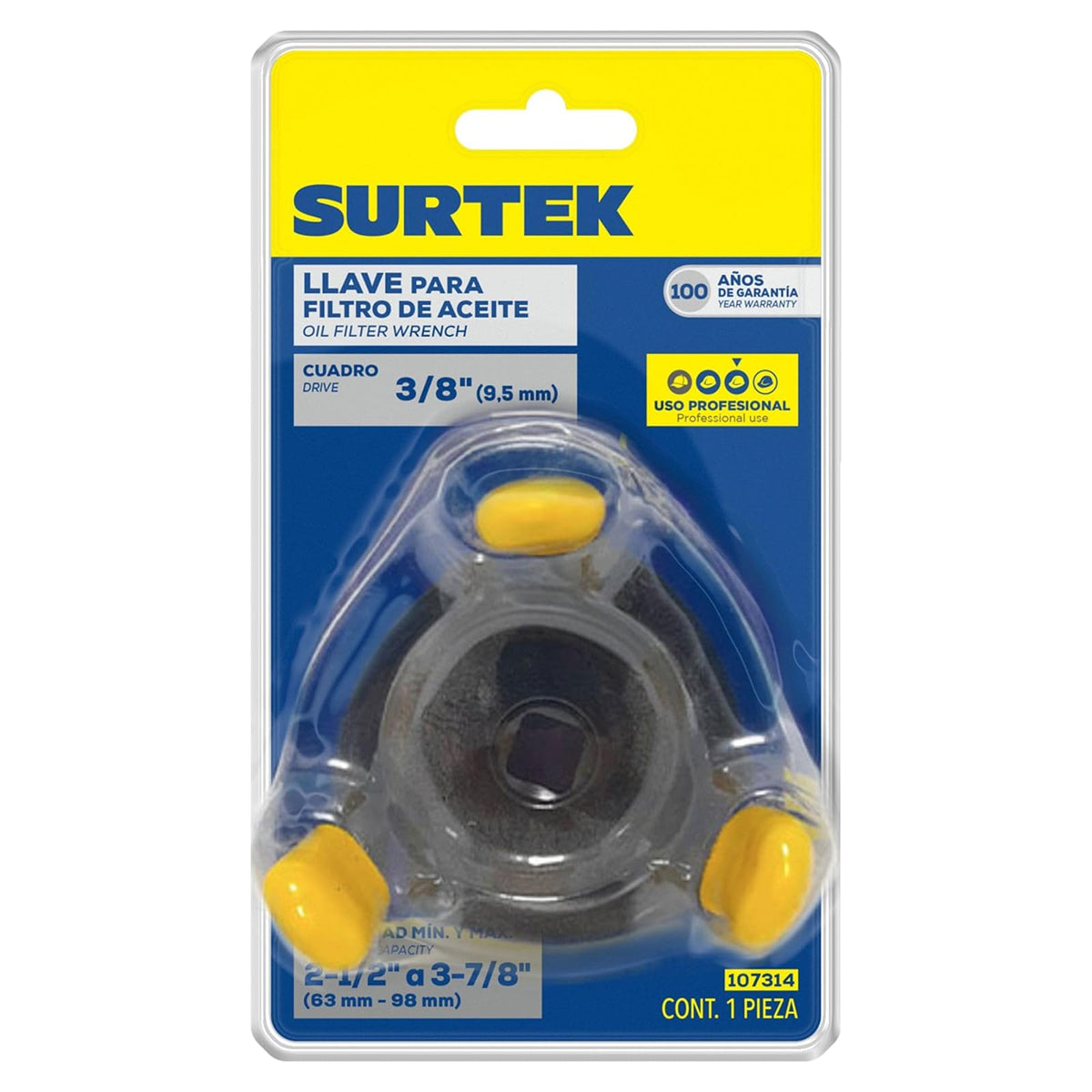 Surtek 107314 Llave autoajustable de 3 brazos para quitar filtros de 2 1/2" a 3 7/8"