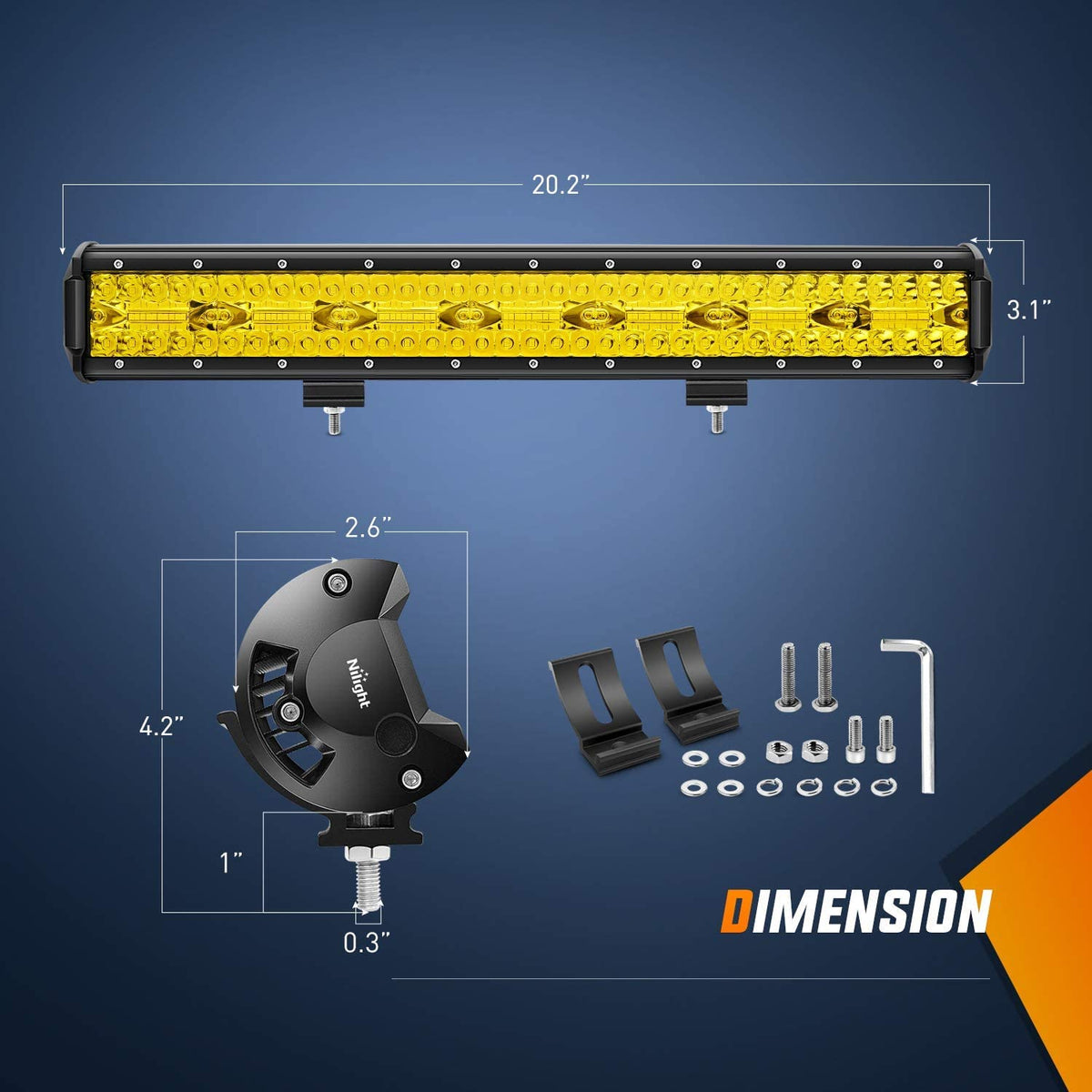Nilight Barra de Luz LED Ámbar de 20 in 420W con Triple Fila para Todoterreno ZH437