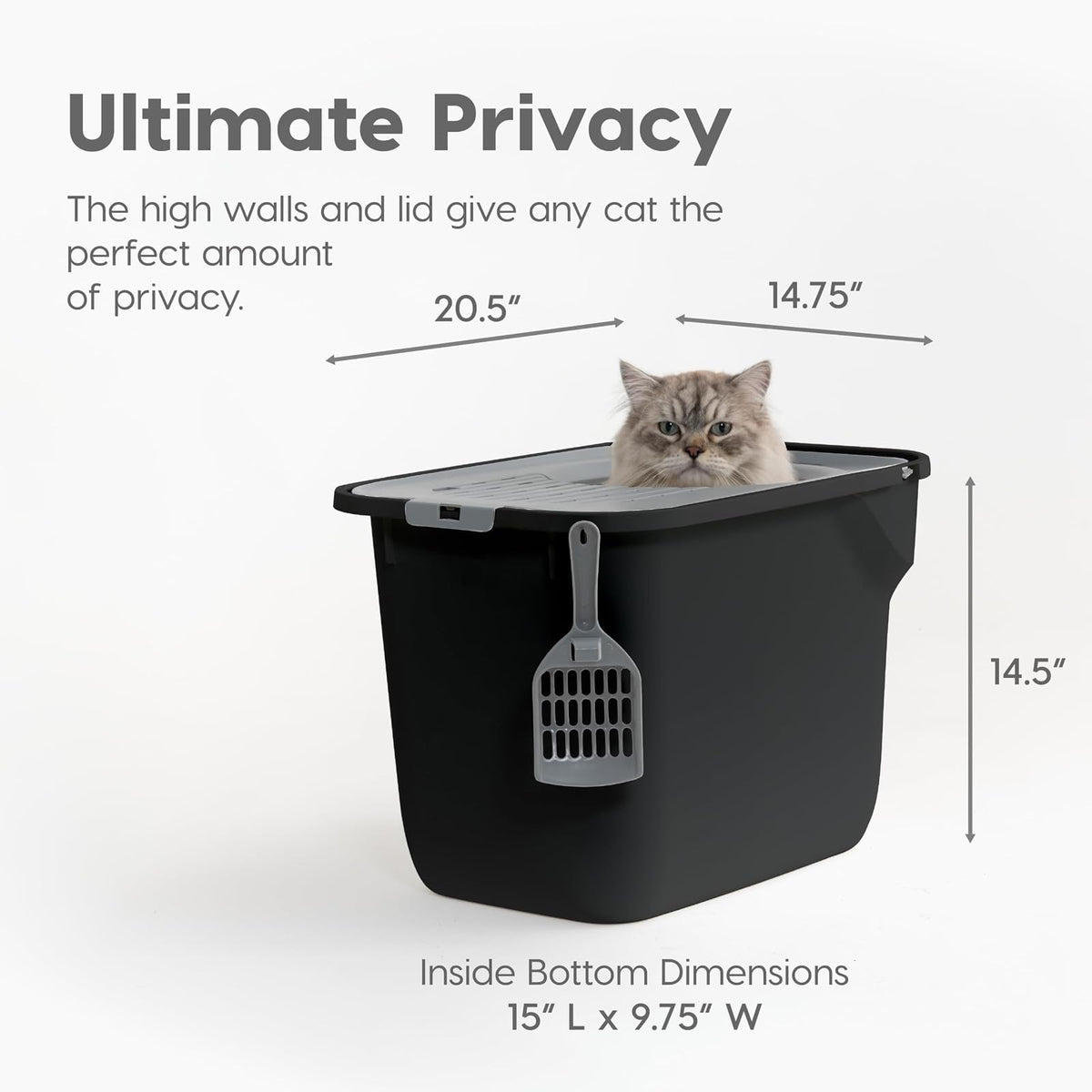 IRIS USA Caja de Arena Gato Entrada Superior, Tapa Atrapa Arena, Pala | Perfecta para hogares con varios gatos, entrada superior, diseño resistente a perros, interior amplio y fácil limpieza