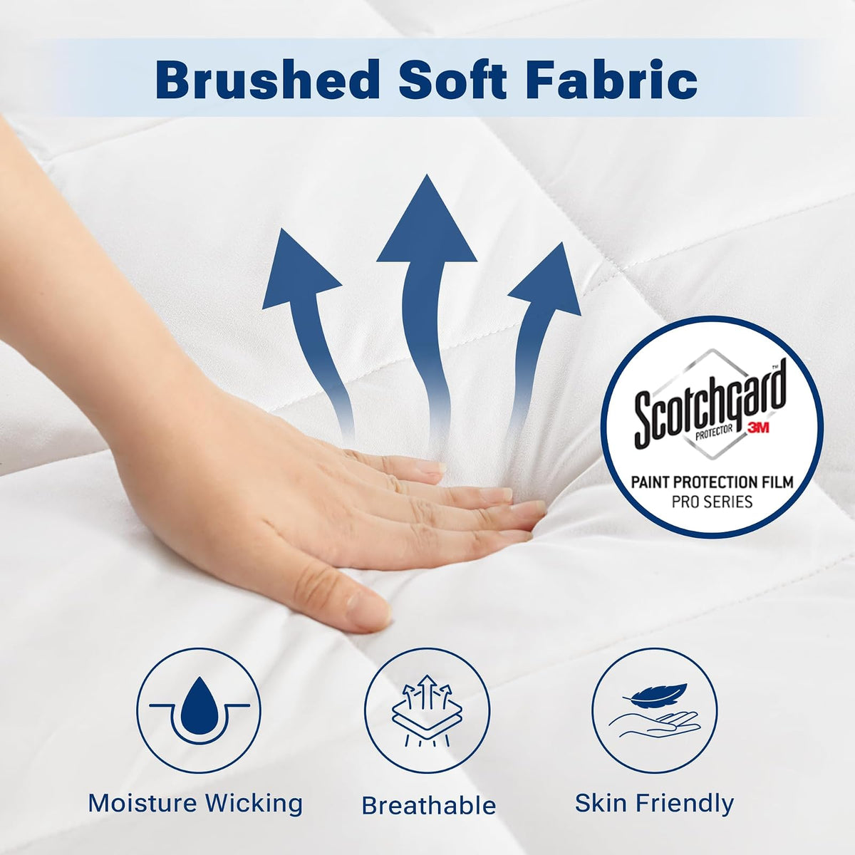 SLEEP PHILOSOPHY - Almohadilla de protección Impermeable para colchón con gestión de Humedad Scotchgard 3M, Microfibra hipoalergénica, elástica Completa, Blanco, tamaño matrimonial 54" x 72"