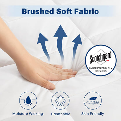 SLEEP PHILOSOPHY - Almohadilla de protección Impermeable para colchón con gestión de Humedad Scotchgard 3M, Microfibra hipoalergénica, elástica Completa, Blanco, tamaño matrimonial 54" x 72"