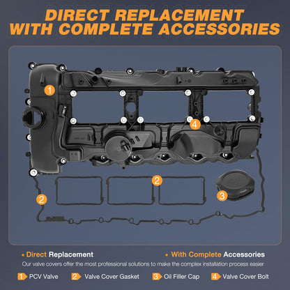 Nilight N55 - Juego de juntas de tapa de válvula para BMW 135i 335i 435i 535i 640i 740i 2011 2012 2013 2014 2015 2016 2017 2018 2019, para ActiveHybrid 2012-2019 16, XXXXX1 X3 X4 X5 X6 2011-2019, 3.0L