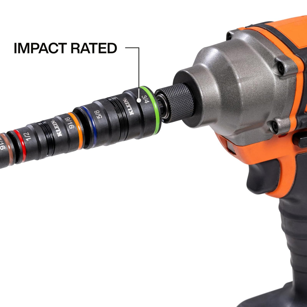 Klein Tools 32934 - driver de impacto SAE 9 en 1, 4 enchufes giratorios con 1/4, 5/16, 3/8, 7/16, 1/2, 9/16, 5/8 y 3/4 pulgadas con soporte de brocas, eje de 6-1/2 pulgadas