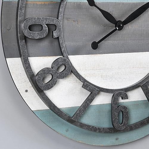 FirsTime & Co. - Reloj de Pared con tablones lamentables Color Verde Azulado, decoración clásico Grande para Sala de Estar, Oficina en casa, Redondo, Madera, Granja, 27 Pulgadas