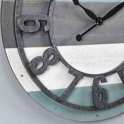 FirsTime & Co. - Reloj de Pared con tablones lamentables Color Verde Azulado, decoración clásico Grande para Sala de Estar, Oficina en casa, Redondo, Madera, Granja, 27 Pulgadas