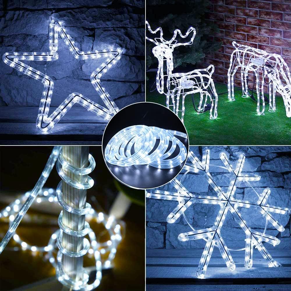 Luces Navideñas Manguera de luz led- Luces de Navidad con 8 modos Manguera Transparente IP67 Impermeable Luz de Cadena para exterior (20M 400LED, Blanco frío)