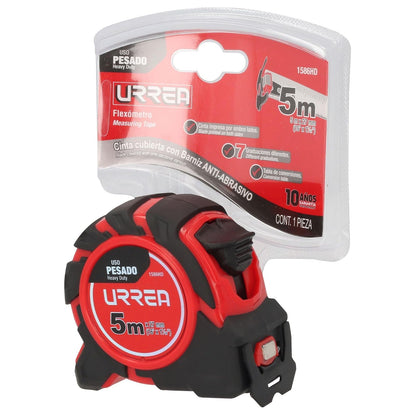 Urrea 1586HD Flexómetro Heavy Duty con Hoja de Acero y Carátula de ABS + TPR, 5 M x 27 Mm, 4 Remaches
