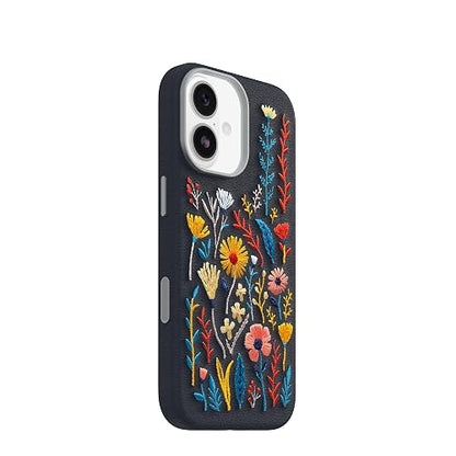 OtterBox - Funda para iPhone 17 Symmetry Series Cactus con Bordado de Piel – Jardín Encantado – Azul – Texturado, Bordado Floral artístico para iPhone