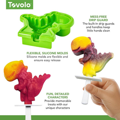 Tovolo - Moldes de silicona para paletas con varillas (4 unidades, dino) – Moldes reutilizables para hielo caseros y aperitivos congelados – Fabricante de paletas apilables con tapa, apto para