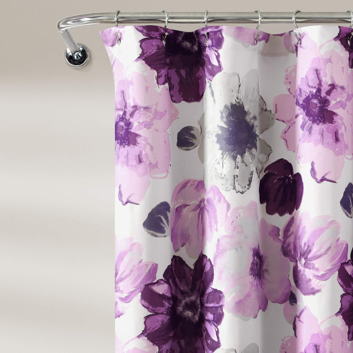 Lush Decor - Cortina de Ducha Floral de Leah, 72 Pulgadas de Ancho x 72 Pulgadas de Largo, púrpura y Gris, Bonita Cortina de Ducha Morada, decoración de Primavera, Flores Coloridas florecientes,