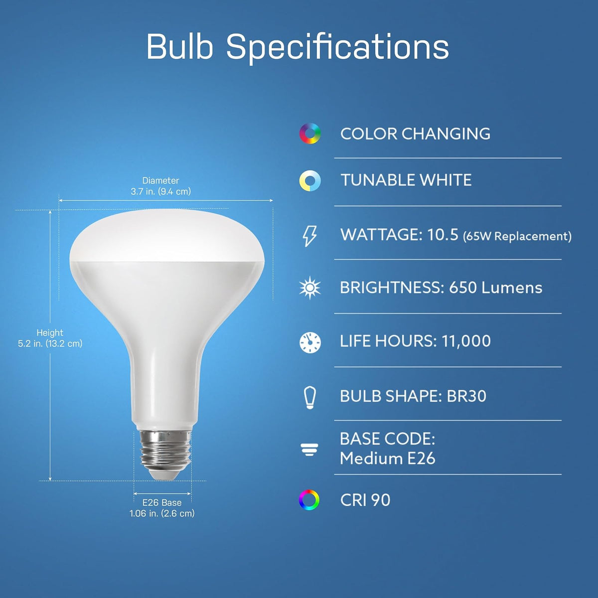 Feit Electric BR30 - Bombillas LED inteligentes, equivalente a 65 W, regulables, cambio de color, blanco sintonizable, 650 lúmenes, Wi-Fi de 2.4 GHz, iluminación de pista habilitada para Alexa/Google