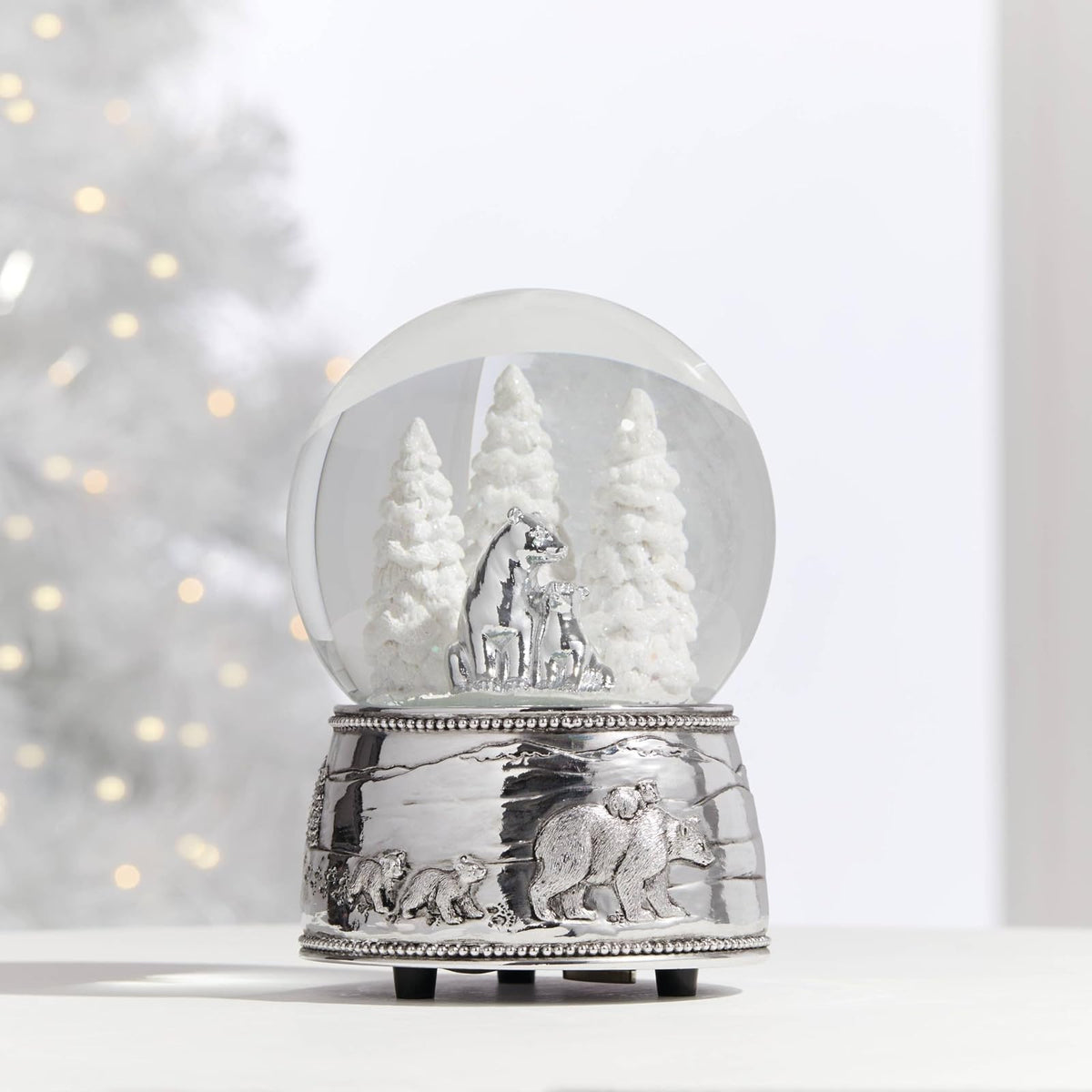 Reed & Barton Bola de Nieve Musical Osos Polares North Pole Bound Toca Jingle Bells