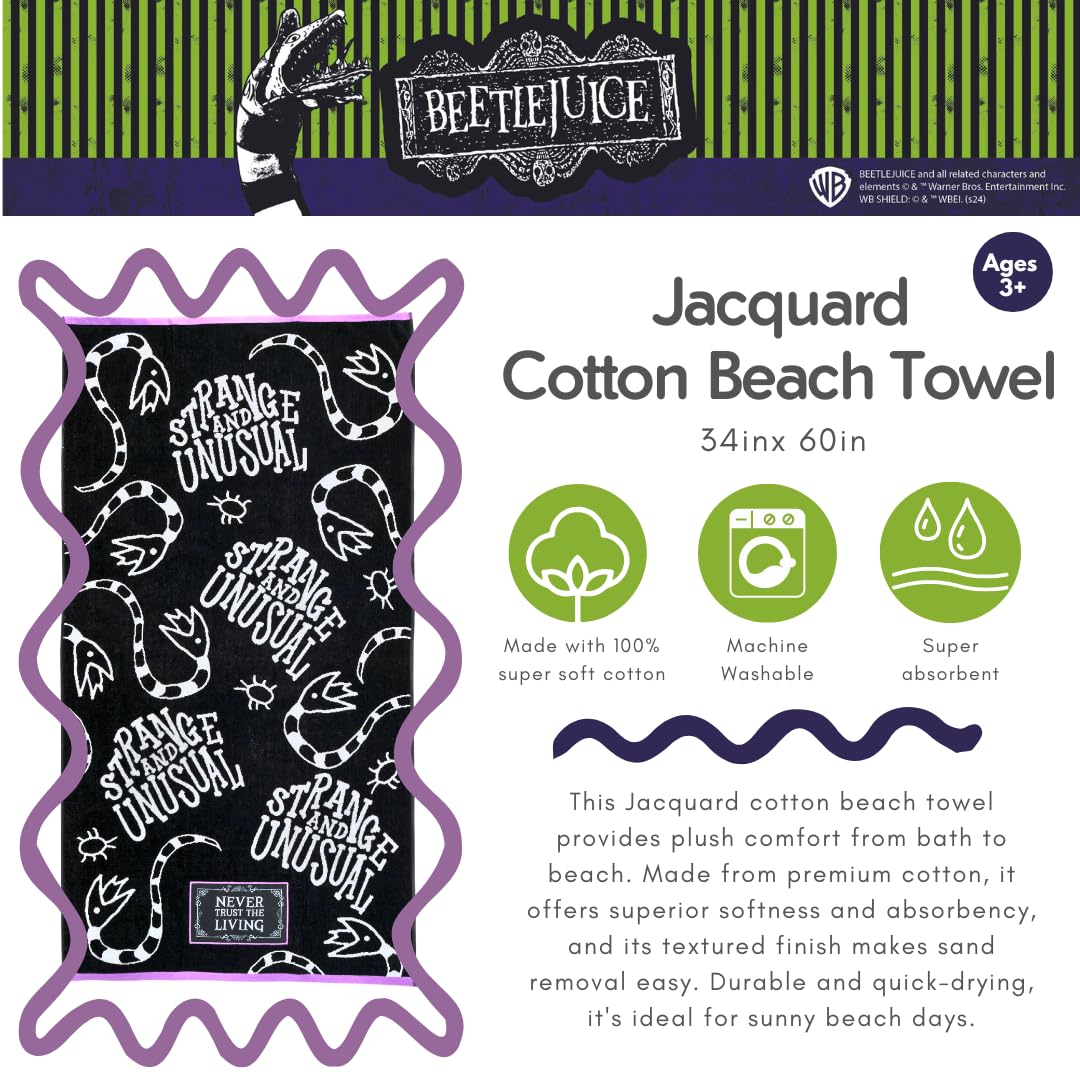 Franco Luxe Beetlejuice - Toalla de baño de algodón de Gran tamaño gótico de Felpa súper Suave y Jacquard de algodón, 64 x 34 Pulgadas, (Producto con Licencia Oficial)