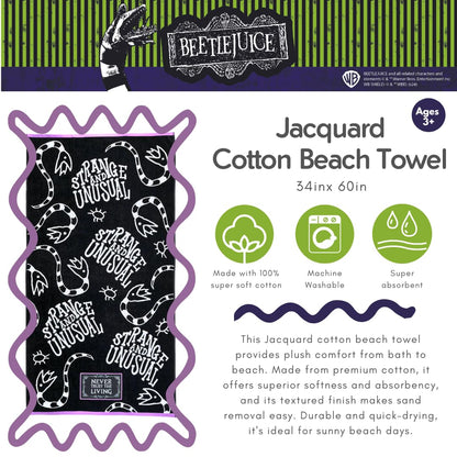 Franco Luxe Beetlejuice - Toalla de baño de algodón de Gran tamaño gótico de Felpa súper Suave y Jacquard de algodón, 64 x 34 Pulgadas, (Producto con Licencia Oficial)