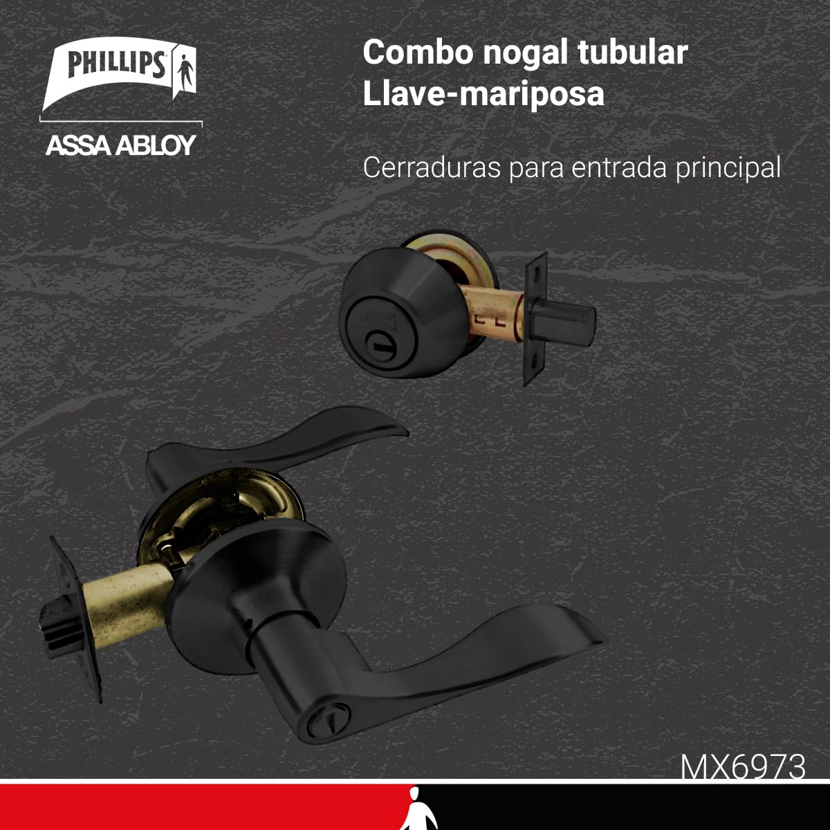 Phillips Combo Cerrojo/Manija Nogal Para Entrada LLave-Mariposa Negro