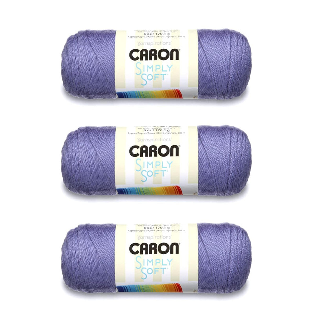 Caron Simply Soft Estambre Acrílico, Paquete de 3 Madejas de 170 g - Azul lavanda - Paquete de 3
