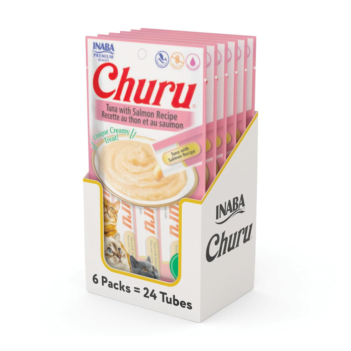 Churu Inaba Premios Cremosos para Gato, Control de Bolas de Pelo, 24 Tubos - Salmón - 24 Tubos