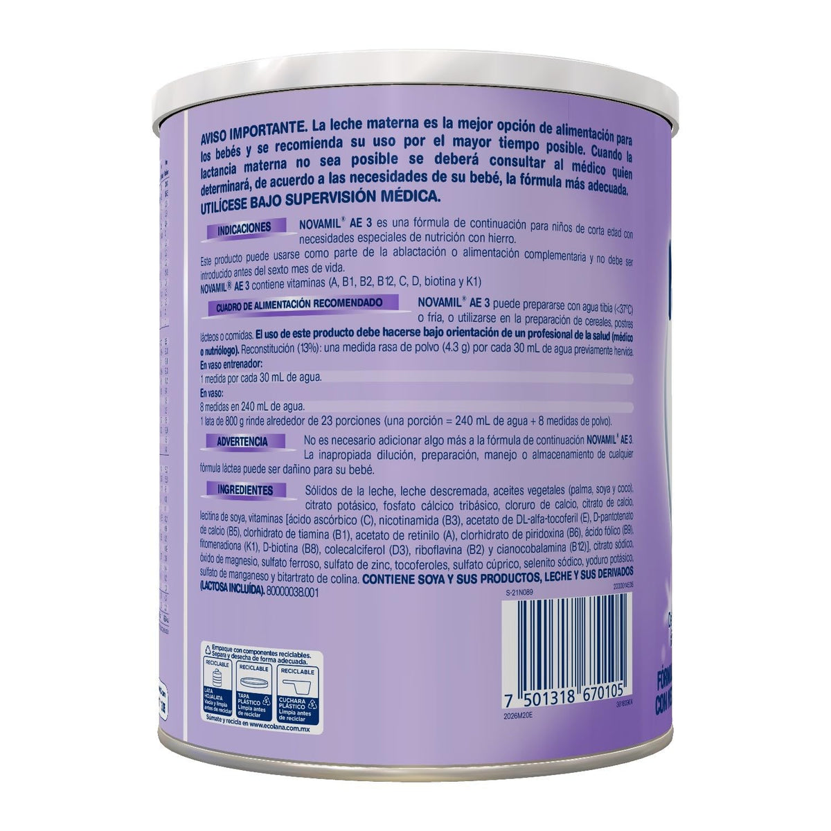 NOVAMIL AE 3 - Fórmula Etapa 3, de 12 a 36 meses edad, bote con 800g