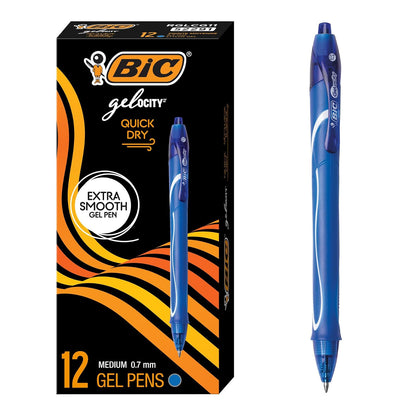 BIC Gelocity Bolígrafos de Gel de Secado Rápido, Colores Surtidos - 12 unidades - Azul