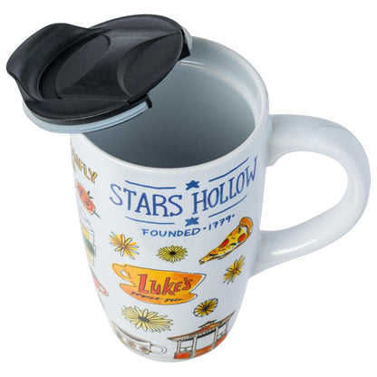 Silver Buffalo Gilmore Girls Stars Hallow Destination - Taza de viaje de cerámica de 16 onzas con tapa