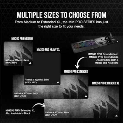 Corsair MM350 Pro Alfombrilla Tela a Prueba de Derrames para Juegos, Superficie 93 cm x 40 cm, Microtejido, Goma Afelpada Gruesa 4 mm, Base Goma Texturizada Antideslizante, Extendido XL – Negro