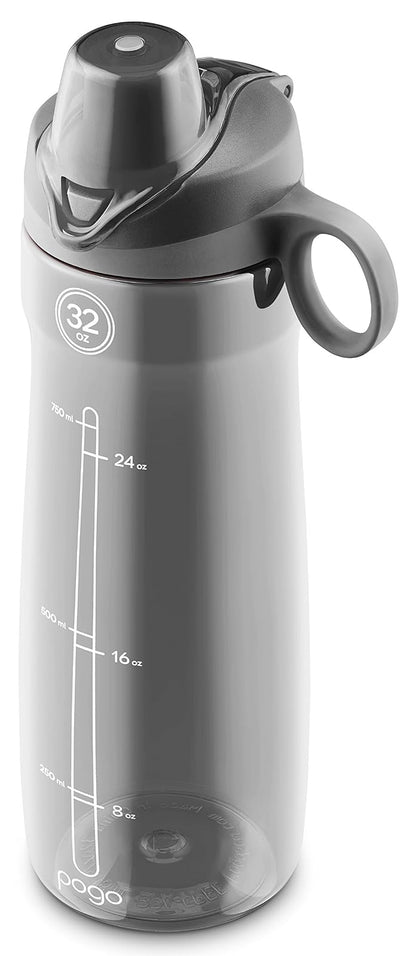 Pogo Botella de agua Tritan con tapa Chug de 32 onzas (gris/azul, paquete de 2)