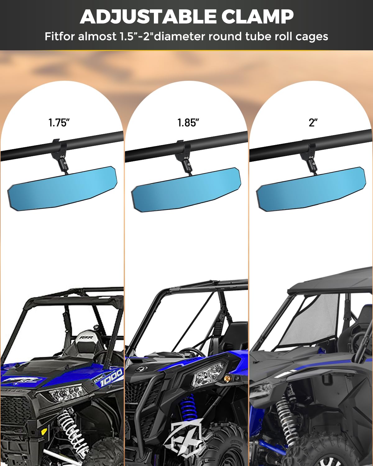 Xprite - Espejo retrovisor UTV de 13 pulgadas, espejo central SXS UTV con luces interiores, abrazadera de aluminio ajustable para montaje de 1.5 a 2 pulgadas, compatible con Polaris
