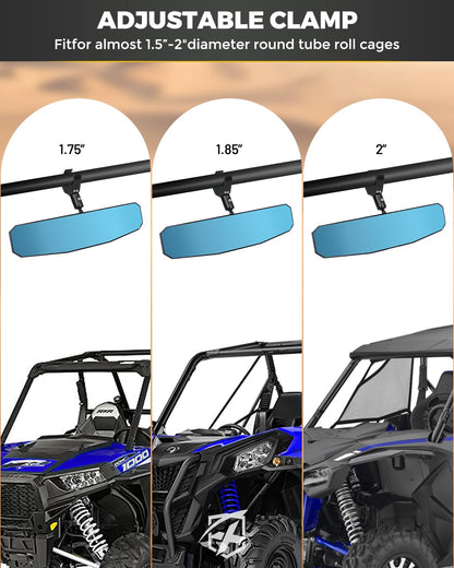 Xprite - Espejo retrovisor UTV de 13 pulgadas, espejo central SXS UTV con luces interiores, abrazadera de aluminio ajustable para montaje de 1.5 a 2 pulgadas, compatible con Polaris