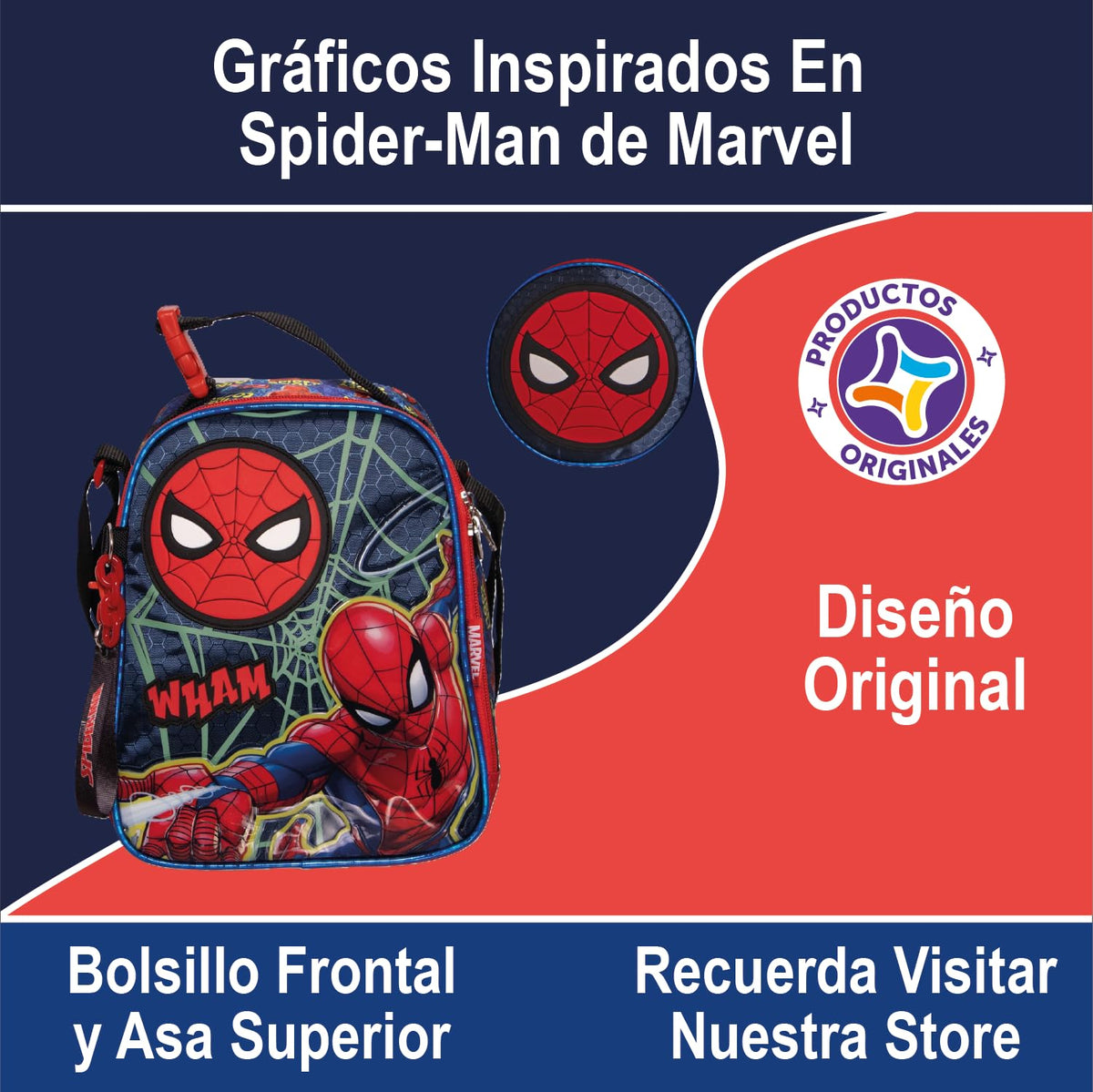 Ruz Lonchera Infantil y Preescolar | Spider-Man | 100% Poliéster Capacidad 3 Litros | Bolso Térmico Escolar para Niños con Asa y Cierre de Cremallera | Recomendado desde 3 años