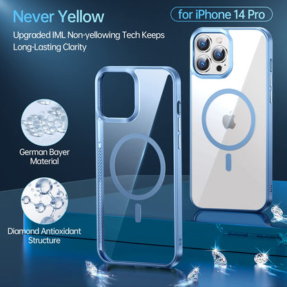 JUESHITUO Magnetic Slim Clear Case para iPhone 14 Pro [no Amarillento] [Protección de Grado Militar] [No.1 imanes Fuertes] Compatible con iPhone 14 Pro Caso Protectora 2022, Sierra Blue