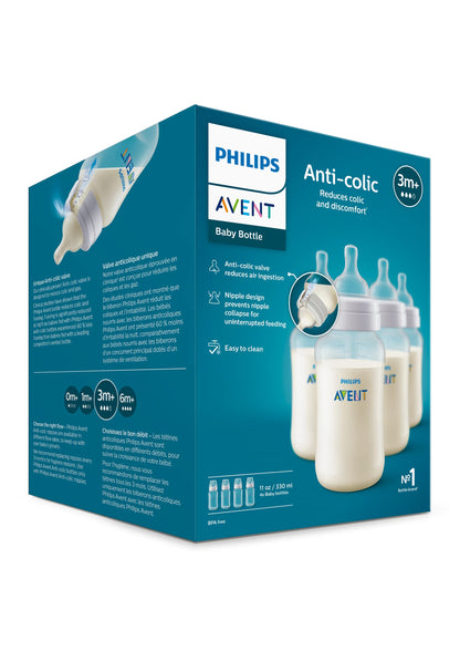 Philips Avent SCY106/04 - Biberones anticólicos (330 ml, 4 unidades), transparente