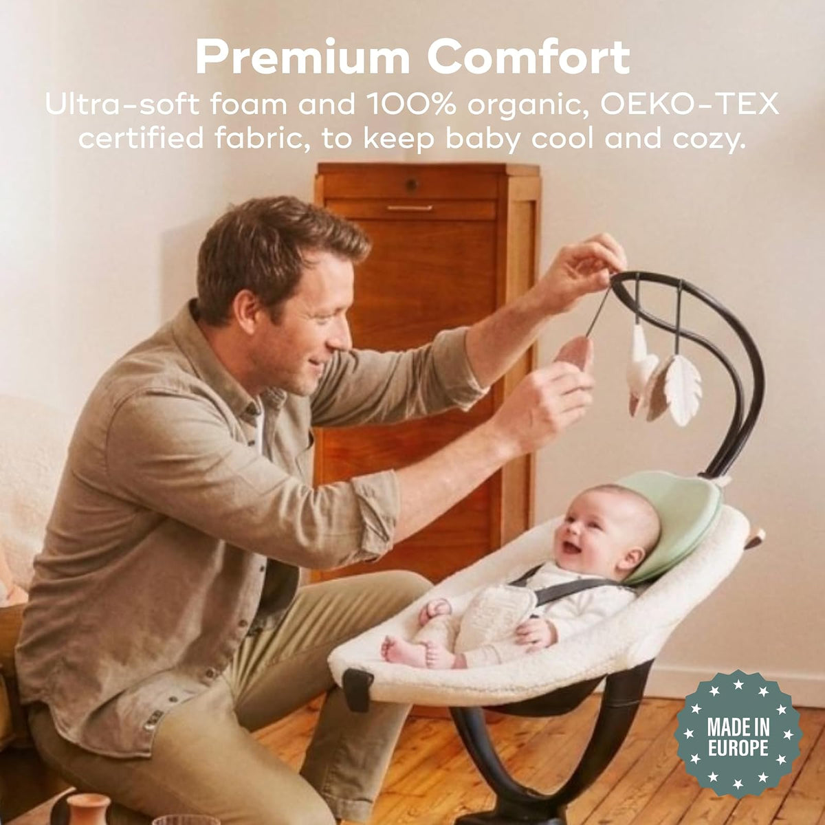 Babymoov Lovenest Soporte de Cabeza para Bebé, Apoyo Infantil Suave para Tiempo Despierto Supervisado, Carriola y Mecedora, Tela Transpirable y Ligera, Sage