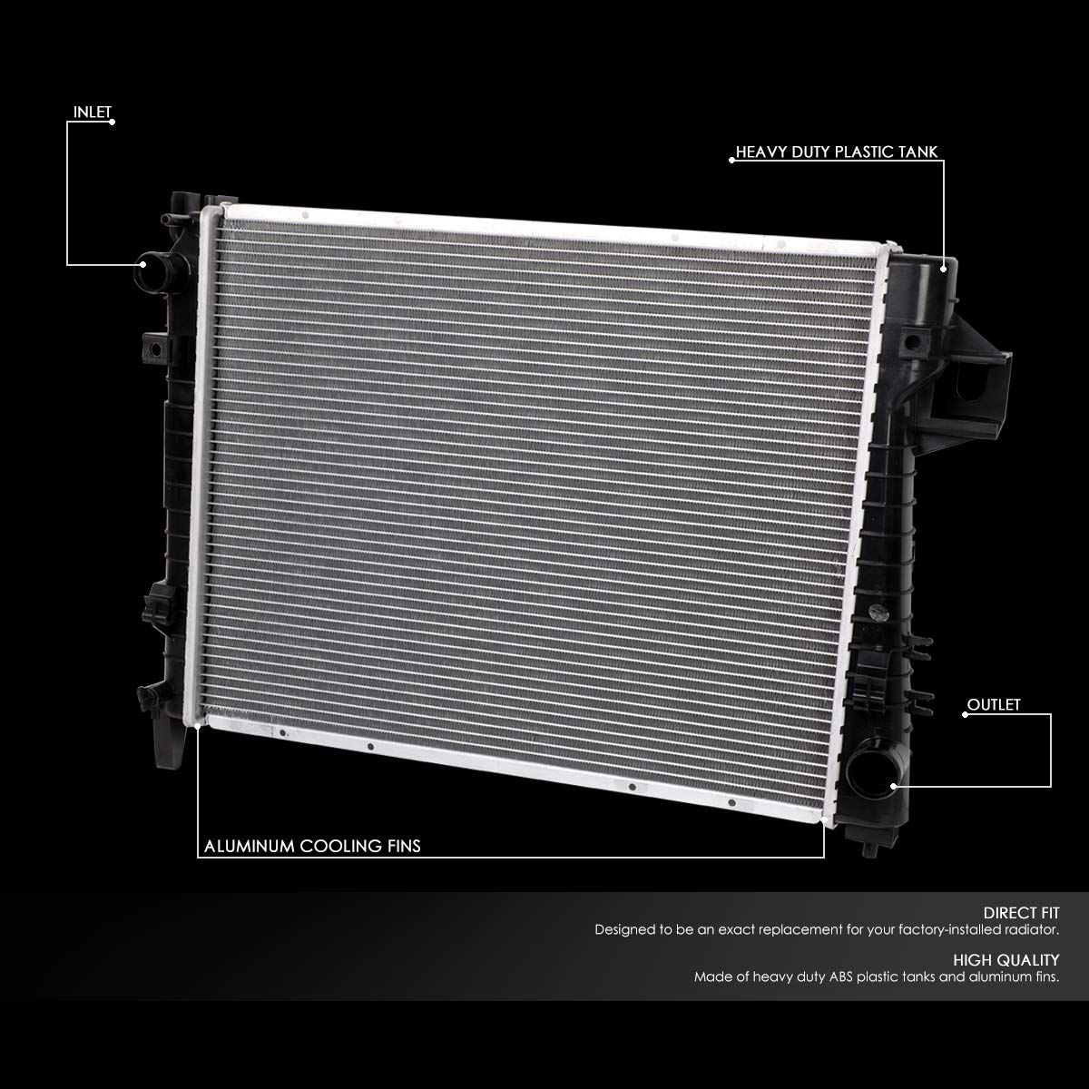 DNA Motoring OEM-RA-2479 Radiador Aluminio Negro/Metálico para Dodge Ram 3.7/4.7/5.7
