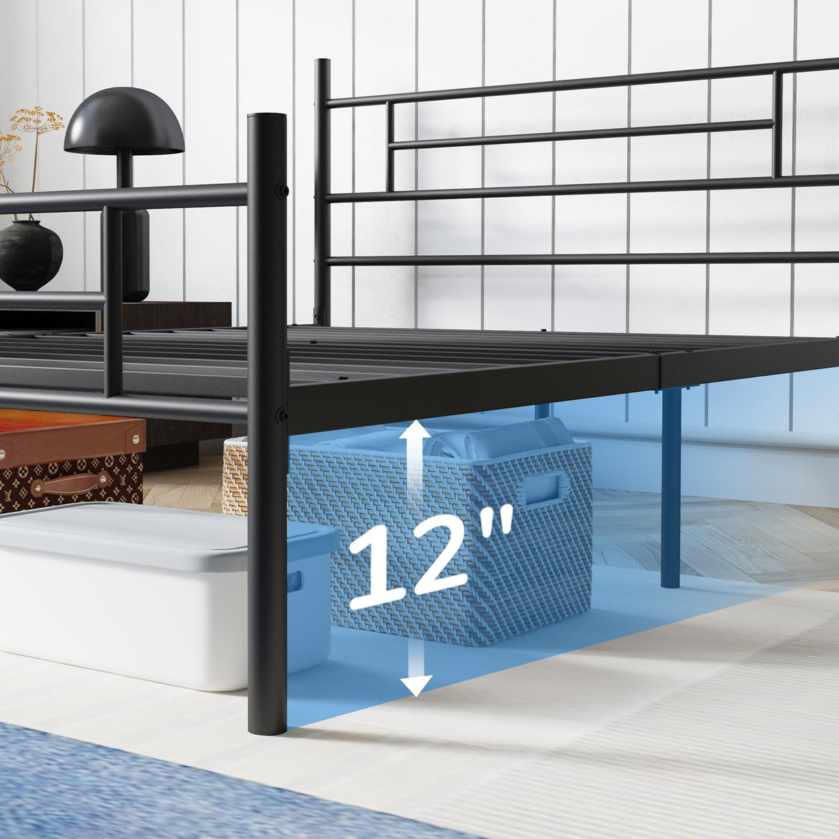 Avenco - Marco de cama de tamaño matrimonial con plataforma de metal con cabecero clásico, marco de cama de 14 pulgadas, almacenamiento adecuado debajo de la cama, soporte fuerte de listones de metal,